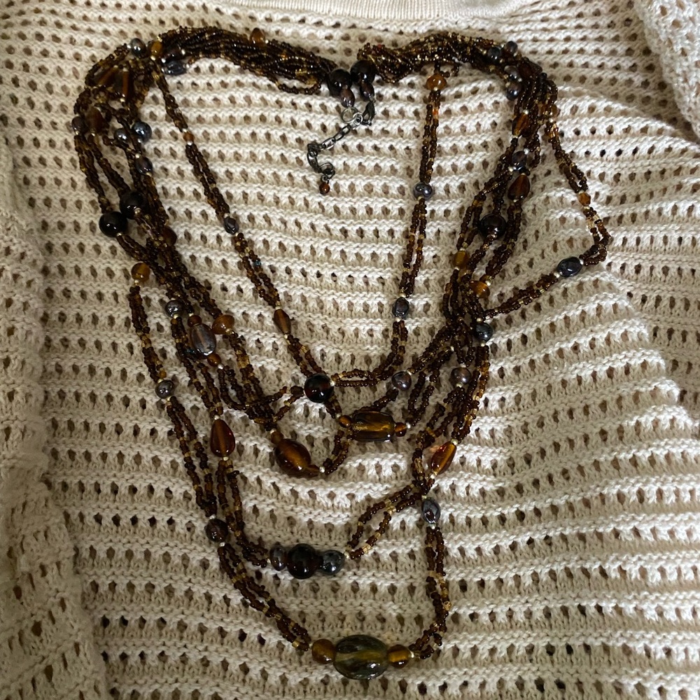 Elegant Multi-Strand Brown Beaded Necklace